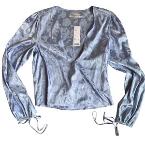 Urban Outfitters Floral Blouse Long Sleeve Tie Cuff Top Periwinkle Size‎ L